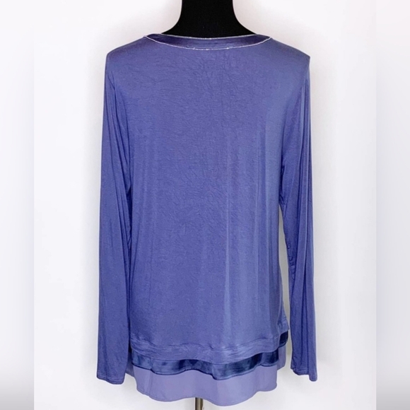 White House Black Market slate blue metallic trim scoop neck top L - Picture 2 of 12